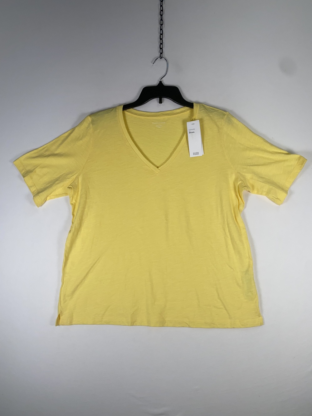 Eileen Fisher T-shirt Womens Medium Yellow Short Sleeve V Neck Cotton Top